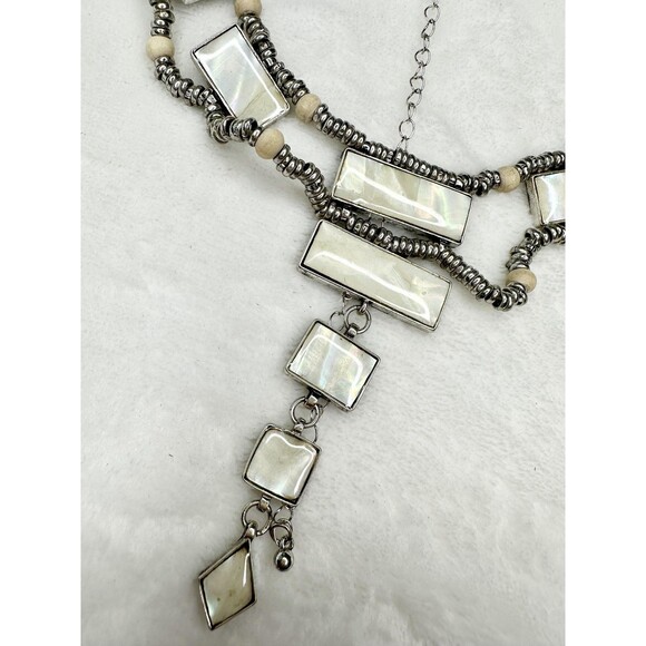 NEW Free People Lately Necklace Mother of Pearl Bohemian Goddess Layered Silver - Picture 2 of 5